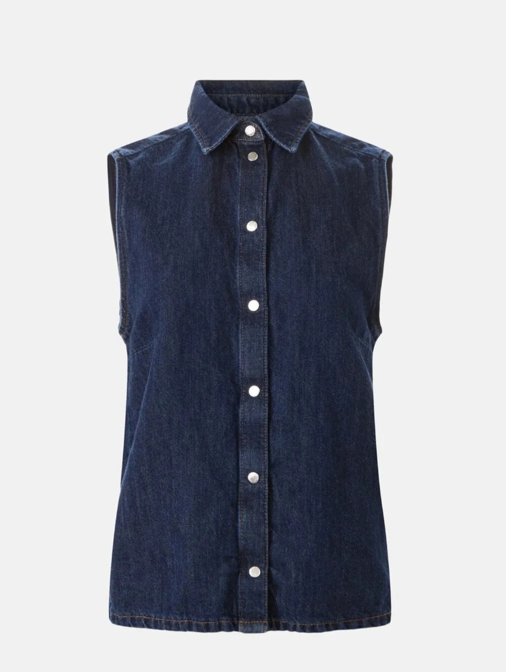 7 For All Mankind Dark Indigo Sleeveless Denim Button-Down Top - Picture 4 of 9
